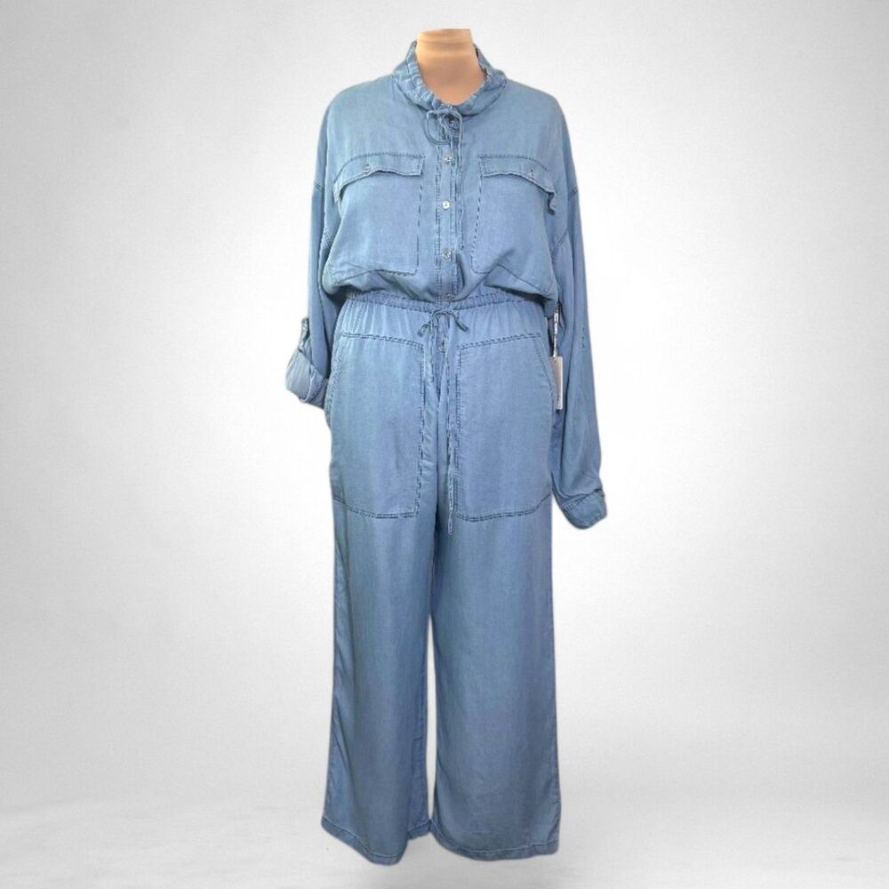 ROSEVELVET Chambray Button Front Wide Leg Jumpsuit with Pockets, NWT! Size 3X